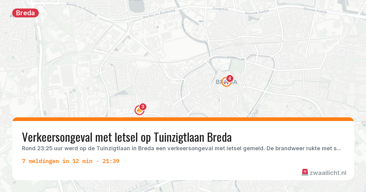 Kaart van de activiteitspiek bij Breda