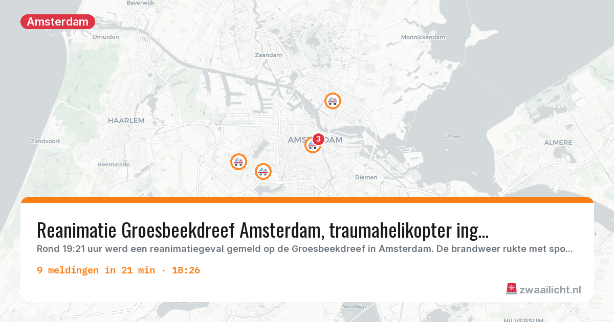 Kaart van de activiteitspiek bij Amsterdam