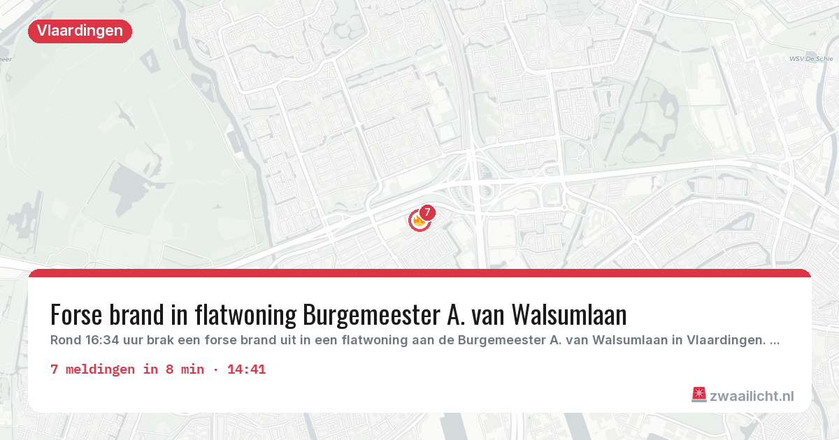 Kaart van de activiteitspiek bij Vlaardingen