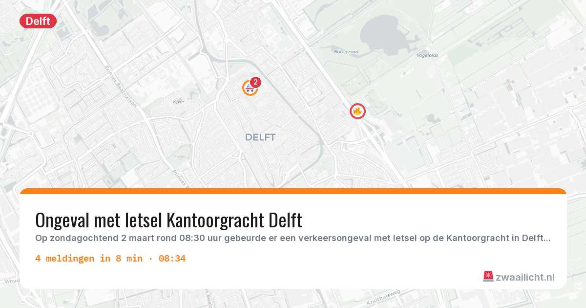 Kaart van de activiteitspiek bij Delft