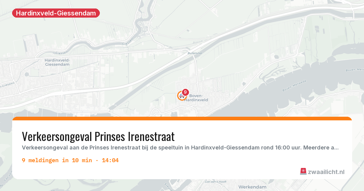Kaart van de activiteitspiek bij Hardinxveld-Giessendam