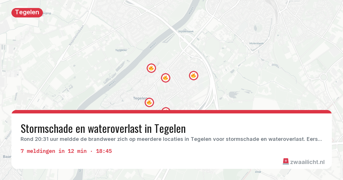 Kaart van de activiteitspiek bij Tegelen