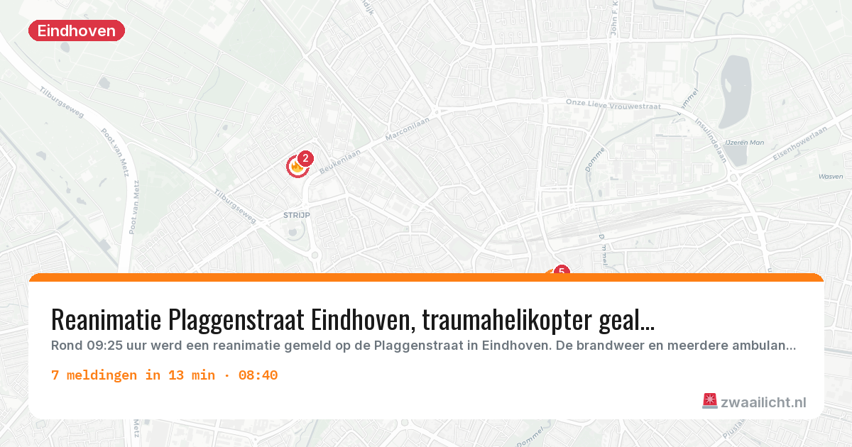 Kaart van de activiteitspiek bij Eindhoven