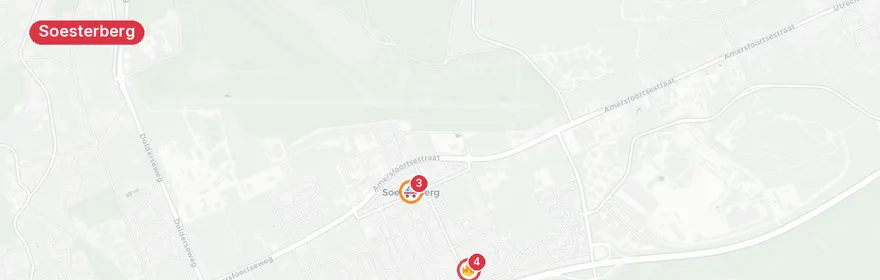 Kaart van Bermbrand A28 Soesterberg door vastgelopen vrachtwagenwiel