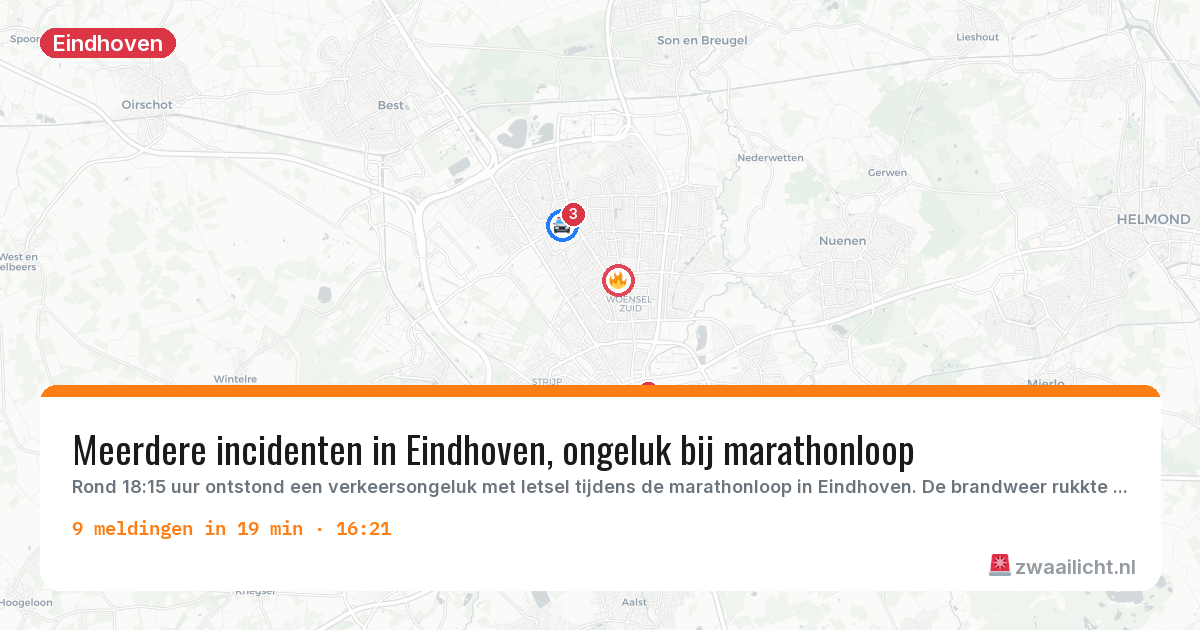Kaart van de activiteitspiek bij Eindhoven