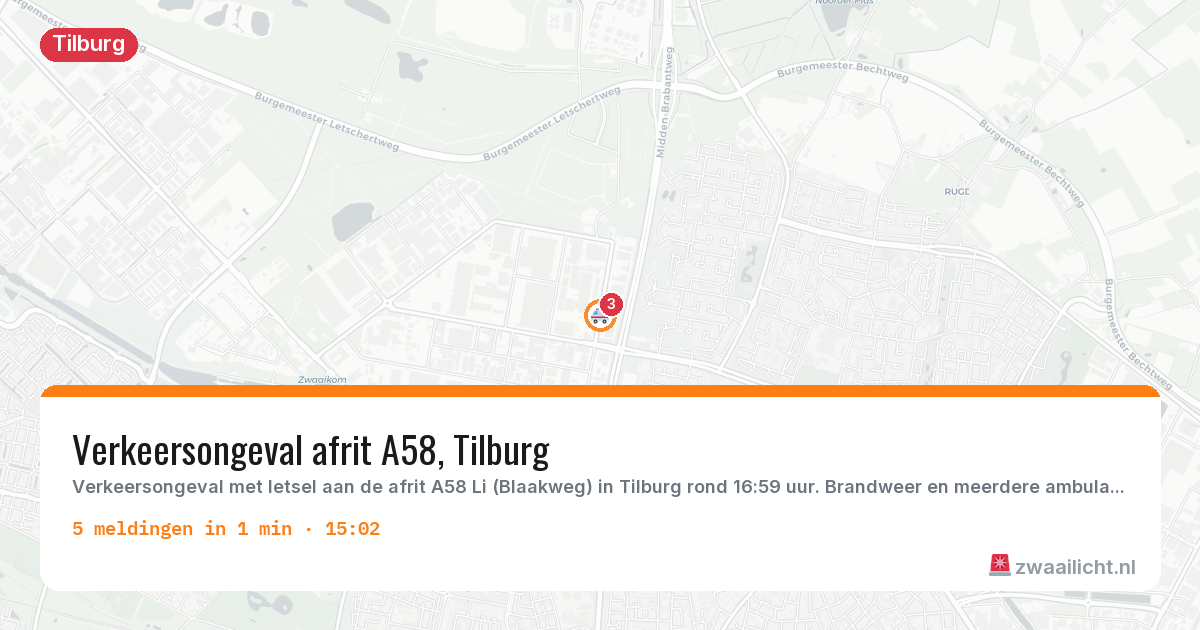 Kaart van de activiteitspiek bij Tilburg