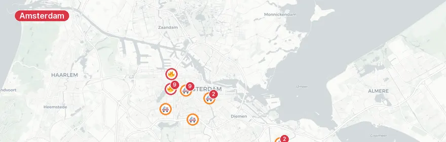 Kaart van Grote dakbrand Willem de Zwijgerlaan Amsterdam