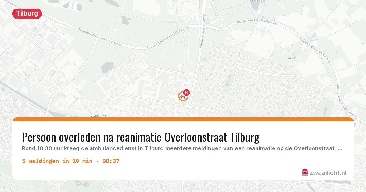 Kaart van de activiteitspiek bij Tilburg