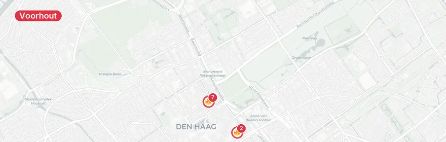 Kaart van Brand kantoorpand Lange Voorhout Den Haag