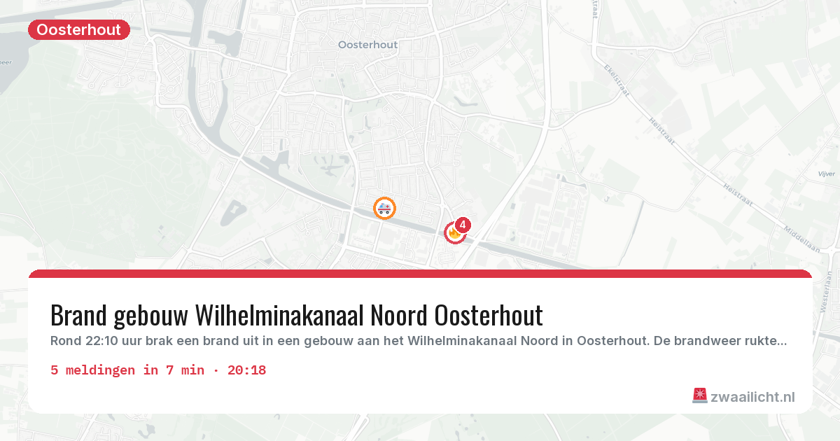 Kaart van de activiteitspiek bij Oosterhout