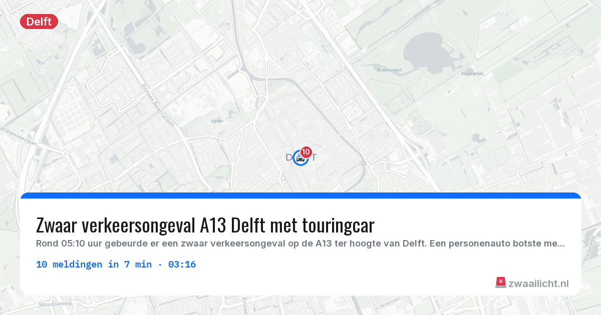 Kaart van de activiteitspiek bij Delft