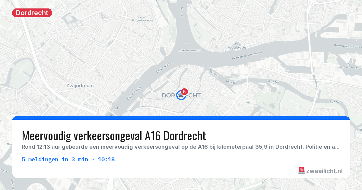 Kaart van de activiteitspiek bij Dordrecht