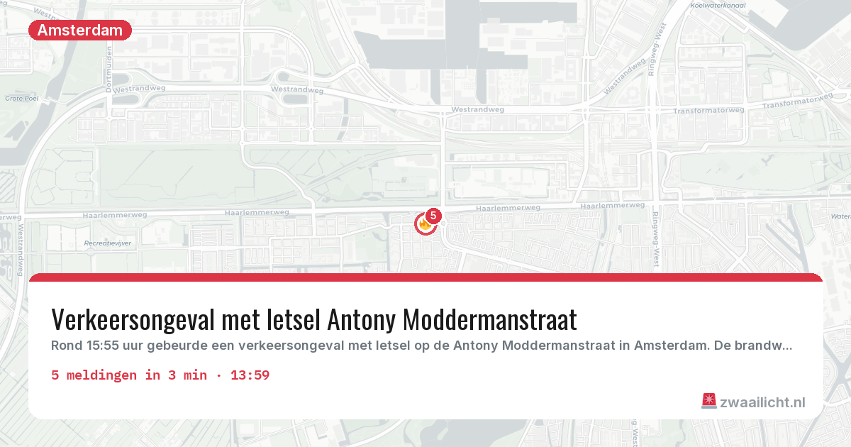 Kaart van de activiteitspiek bij Amsterdam