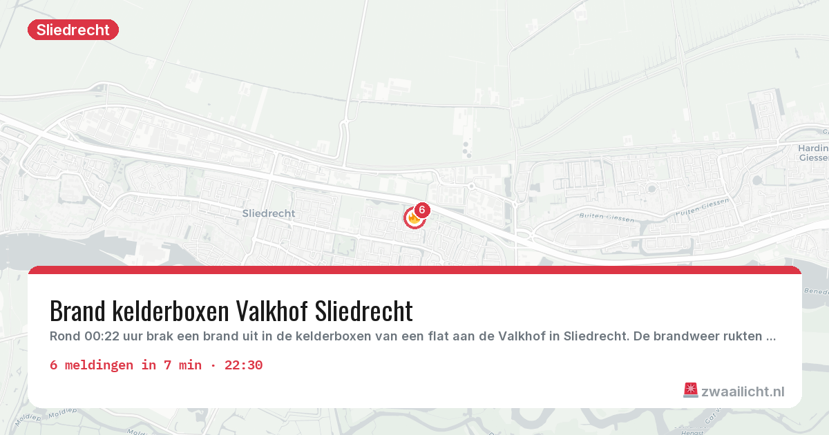 Kaart van de activiteitspiek bij Sliedrecht