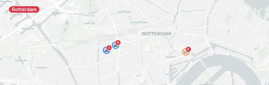 Kaart van Spoorwegongeluk Blaak Rotterdam, verkeerscaotica in stad