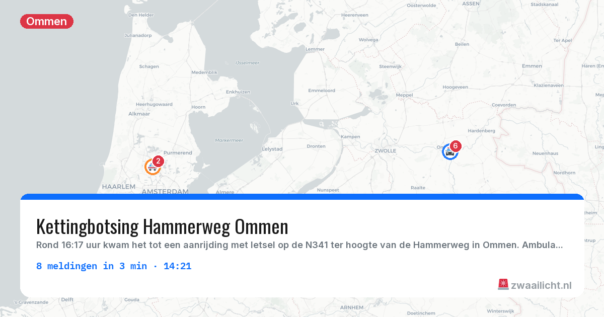 Kaart van de activiteitspiek bij Ommen