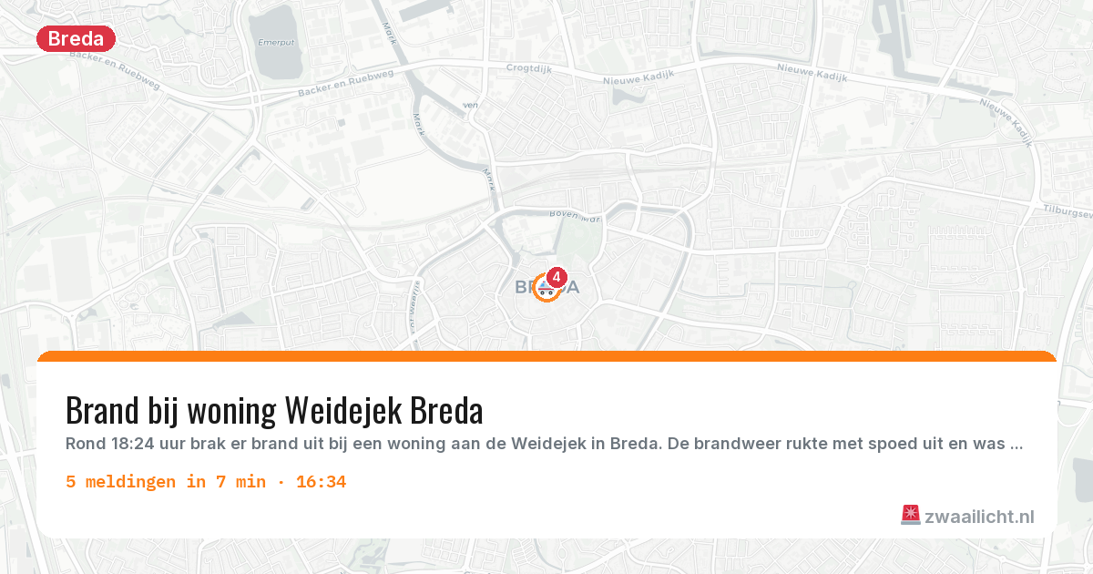Kaart van de activiteitspiek bij Breda