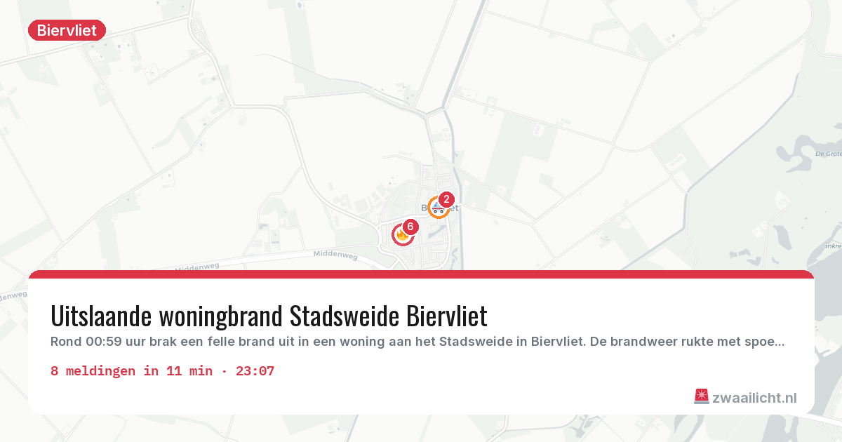 Kaart van de activiteitspiek bij Biervliet
