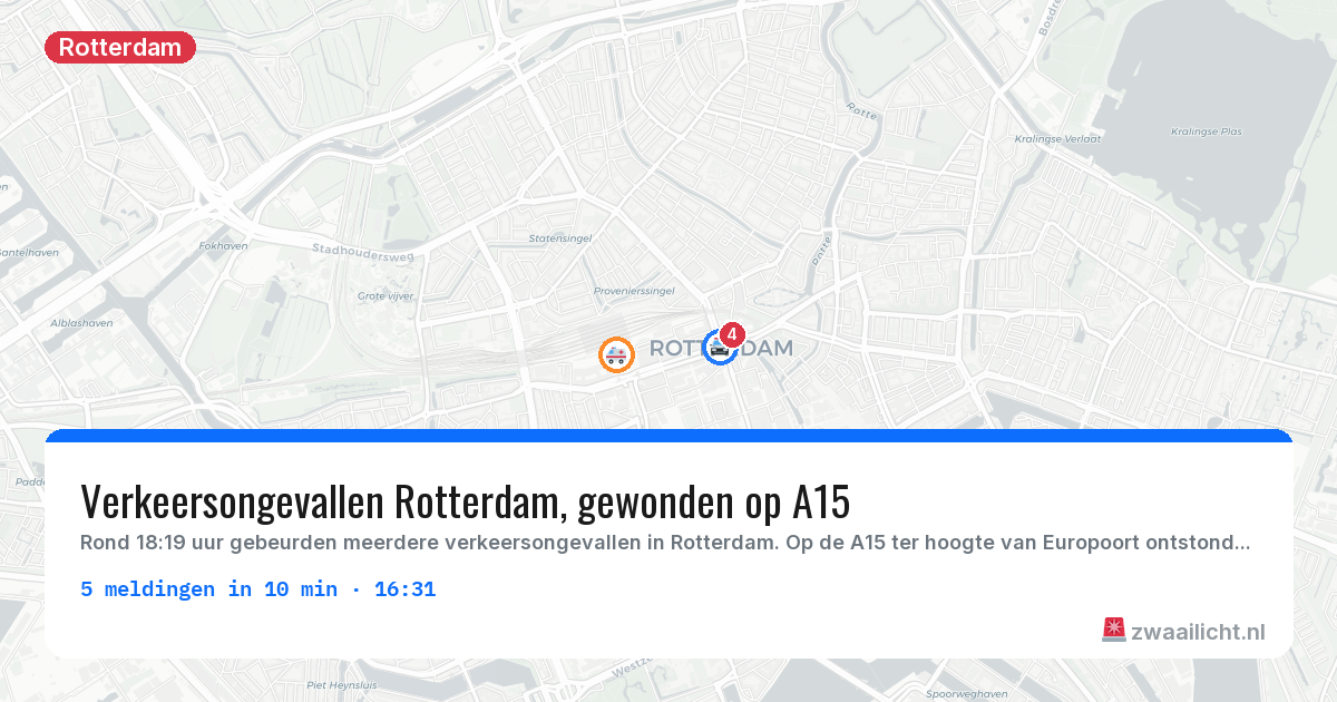 Kaart van de activiteitspiek bij Rotterdam