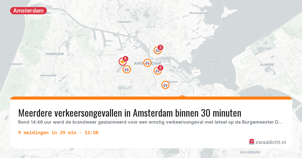 Kaart van de activiteitspiek bij Amsterdam
