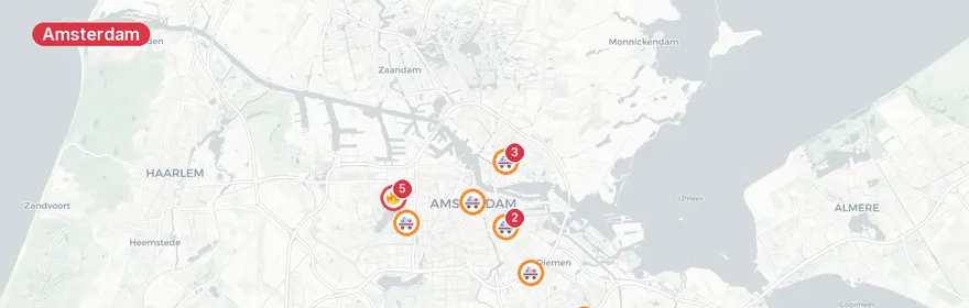 Kaart van Meerdere verkeersongevallen in Amsterdam binnen 30 minuten