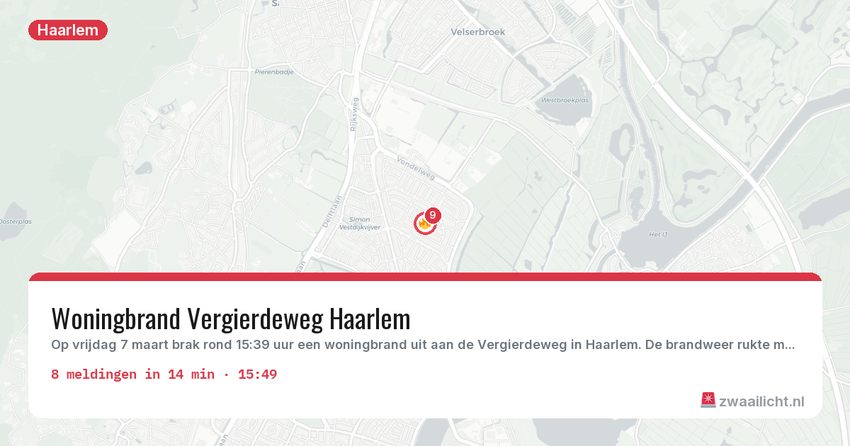 Kaart van de activiteitspiek bij Haarlem