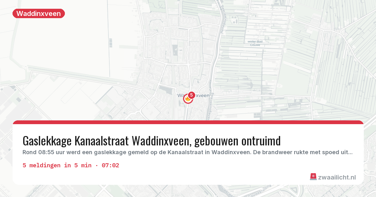 Kaart van de activiteitspiek bij Waddinxveen