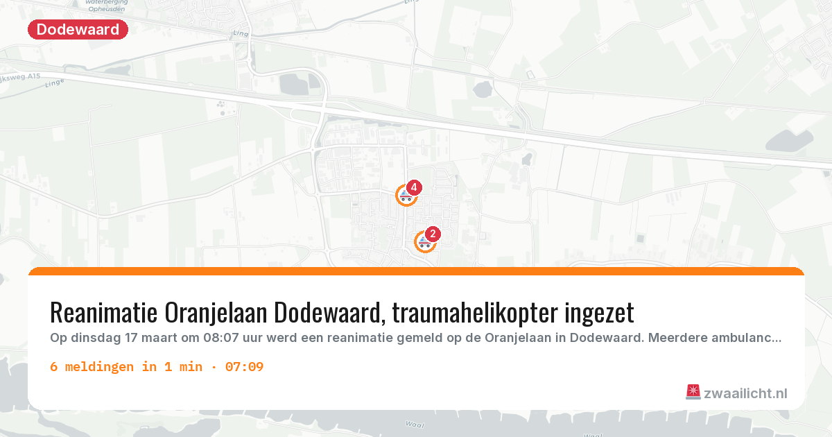 Kaart van de activiteitspiek bij Dodewaard