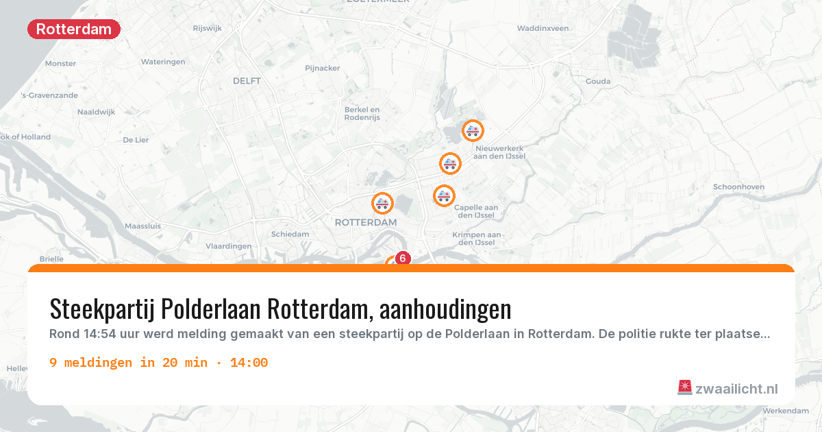 Kaart van de activiteitspiek bij Rotterdam