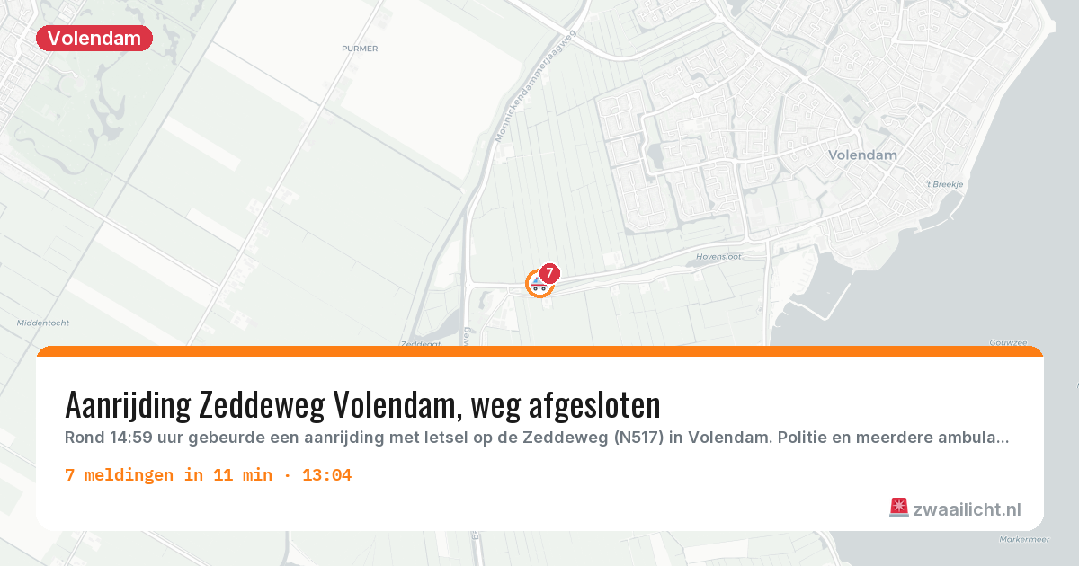 Kaart van de activiteitspiek bij Volendam