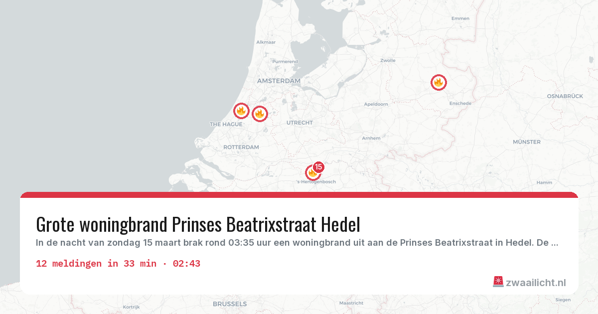 Kaart van de activiteitspiek bij Brandweer