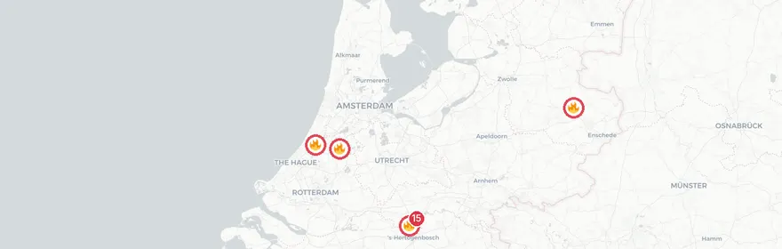 Kaart van Grote woningbrand Prinses Beatrixstraat Hedel