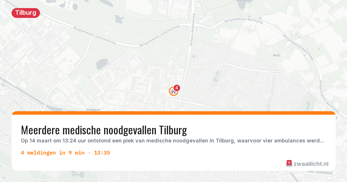 Kaart van de activiteitspiek bij Tilburg
