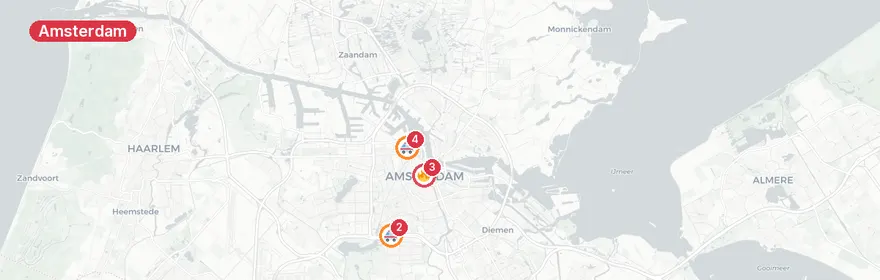 Kaart van Meerdere reanimaties en verkeersongeval in Amsterdam