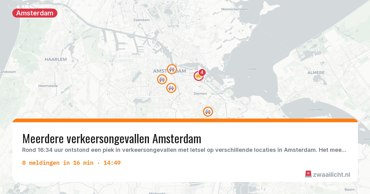 Kaart van de activiteitspiek bij Amsterdam