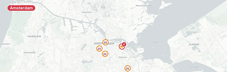 Kaart van Meerdere verkeersongevallen Amsterdam