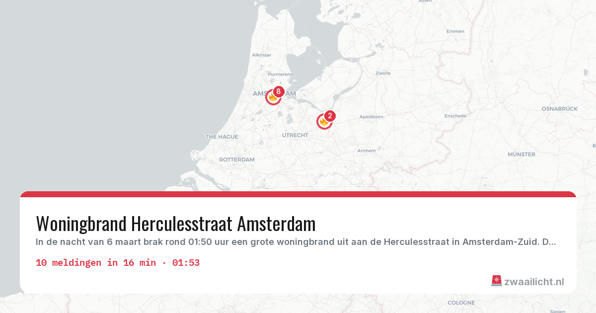 Kaart van de activiteitspiek bij Brandweer