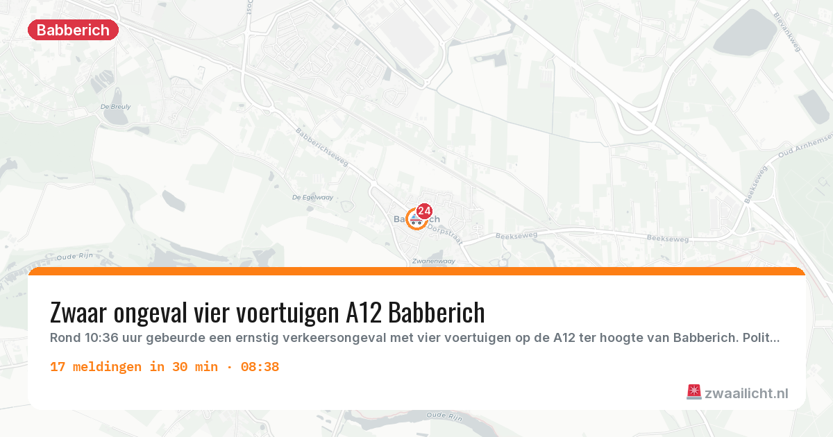 Kaart van de activiteitspiek bij Babberich