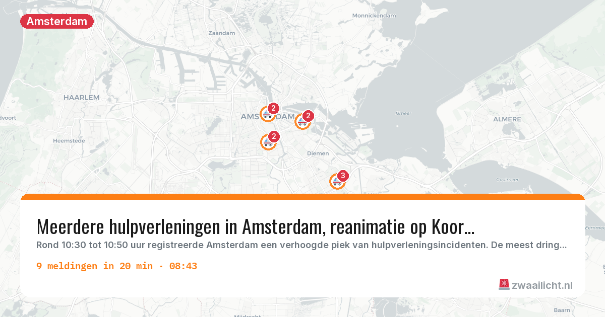 Kaart van de activiteitspiek bij Amsterdam