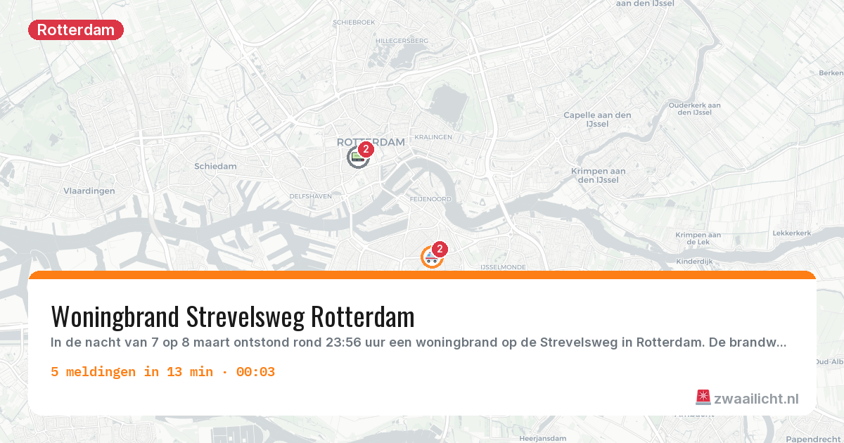 Kaart van de activiteitspiek bij Rotterdam