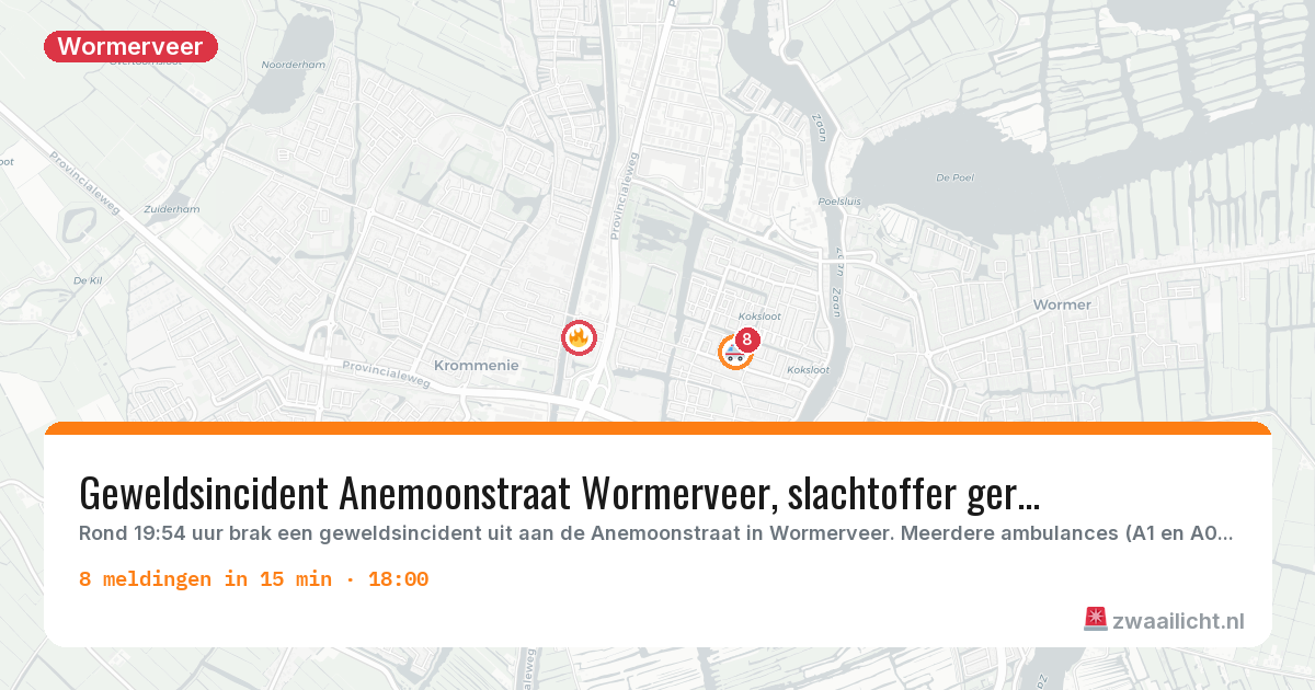 Kaart van de activiteitspiek bij Wormerveer