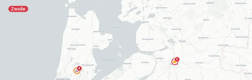Kaart van Aanrijding auto en lijnbus op Reggelaan Zwolle