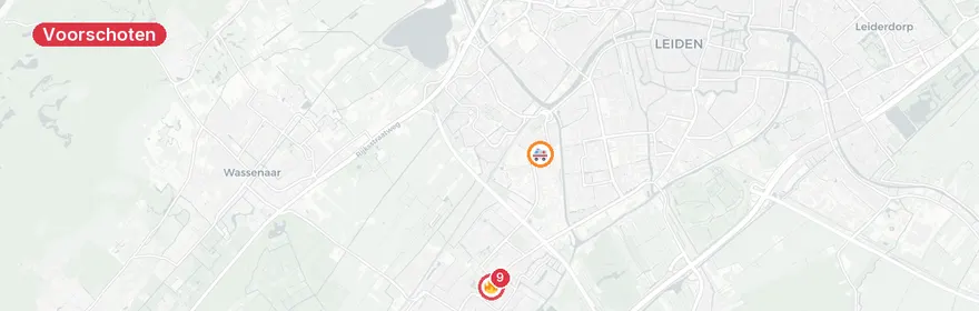 Kaart van Woningbrand Tolstraat Voorschoten, gaslek en ontruiming