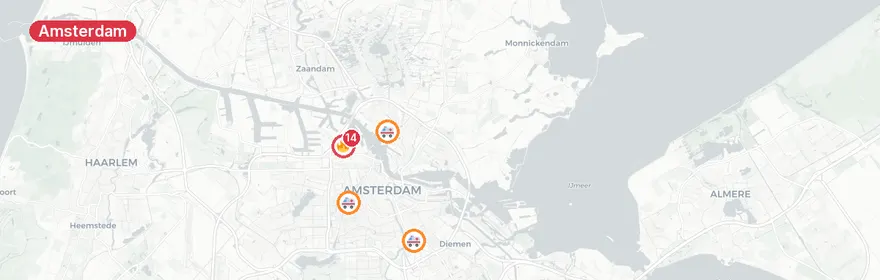 Kaart van Grote brand scooterbedrijf Nieuwe Hemweg Amsterdam