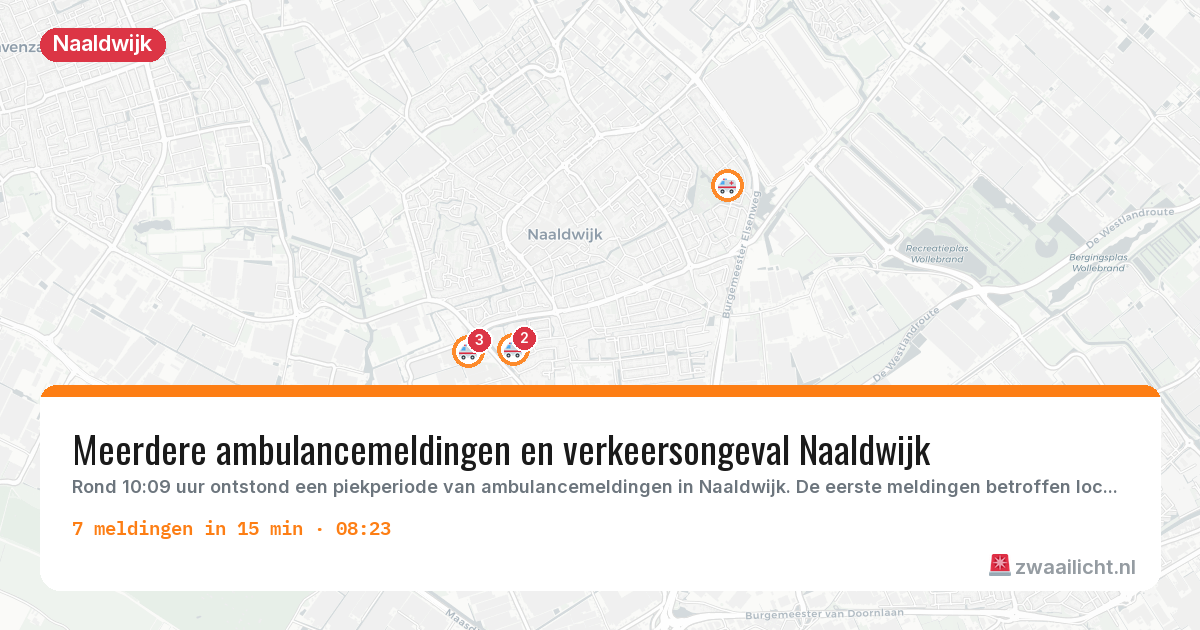 Kaart van de activiteitspiek bij Naaldwijk