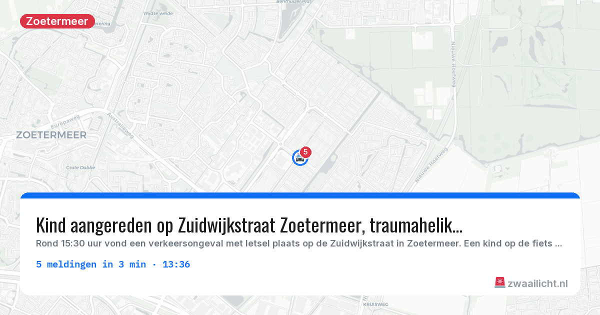 Kaart van de activiteitspiek bij Zoetermeer