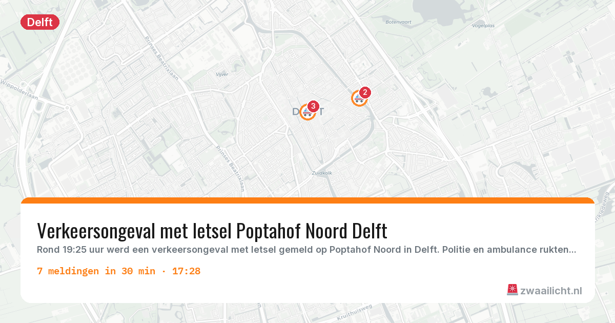 Kaart van de activiteitspiek bij Delft