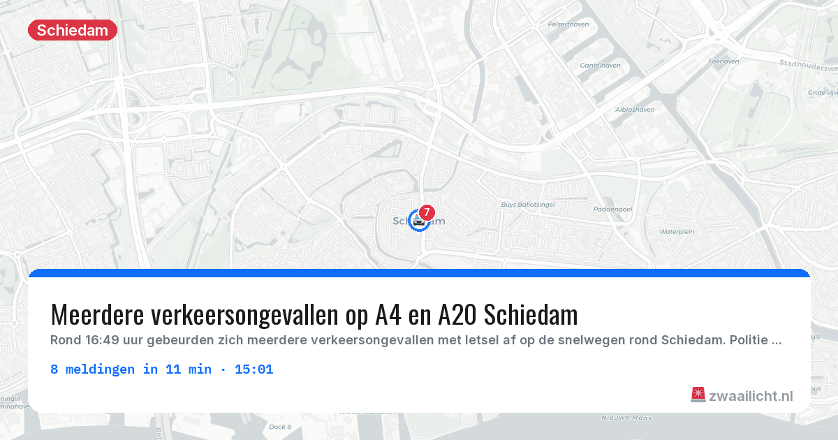 Kaart van de activiteitspiek bij Schiedam