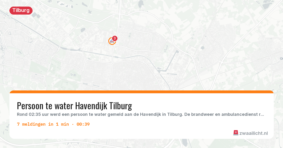 Kaart van de activiteitspiek bij Tilburg