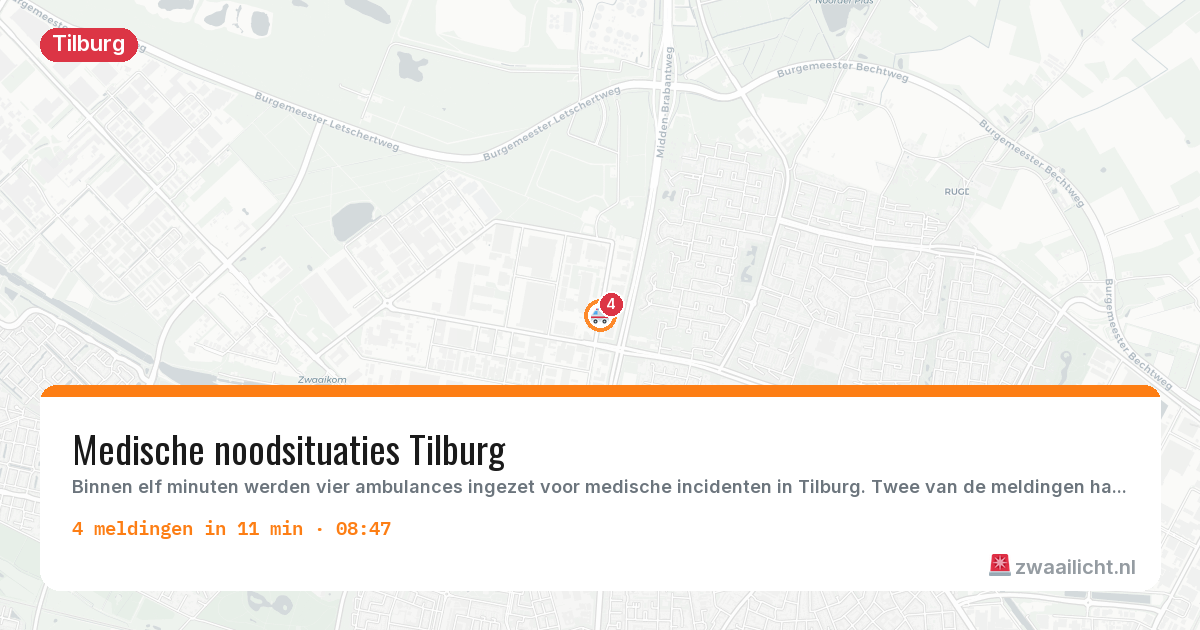 Kaart van de activiteitspiek bij Tilburg